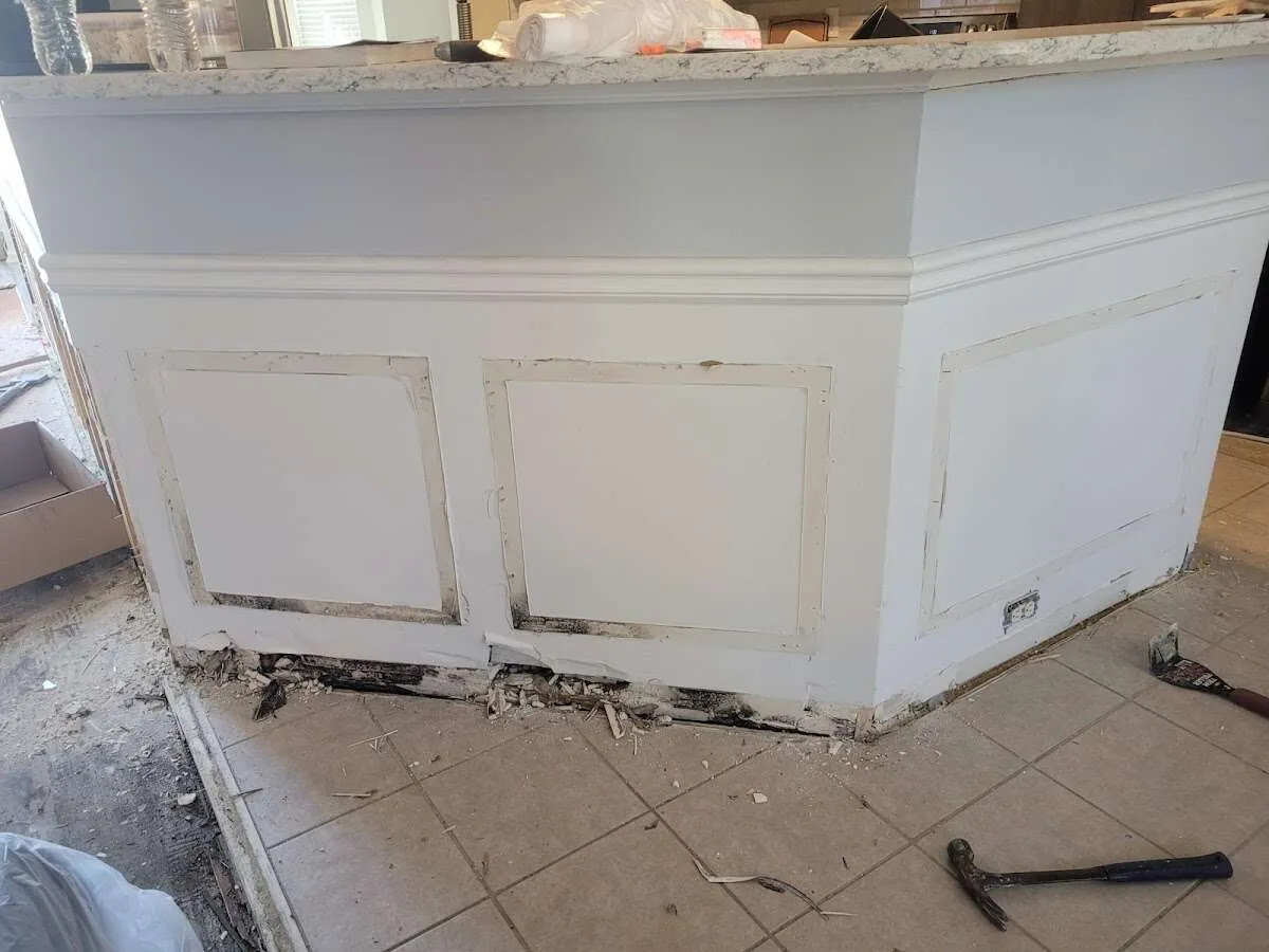 Water damage and mold on kitchen during Sewage Cleanup & Sanitation in Wildwood